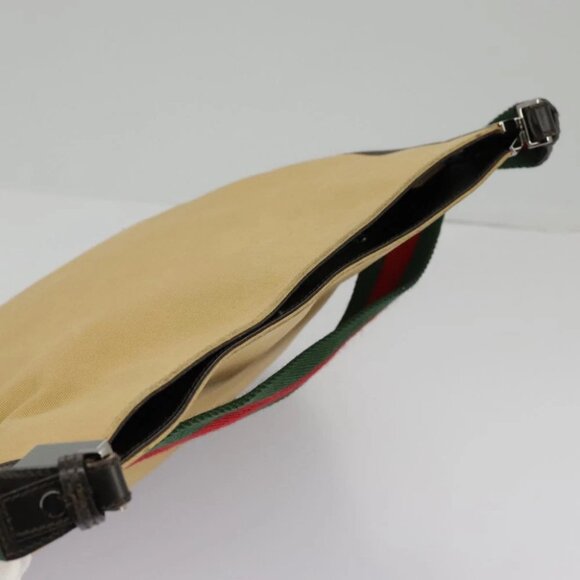 GUCCI Web Sherry Line Shoulder Bag Canvas Beige Silver - Picture 4 of 14